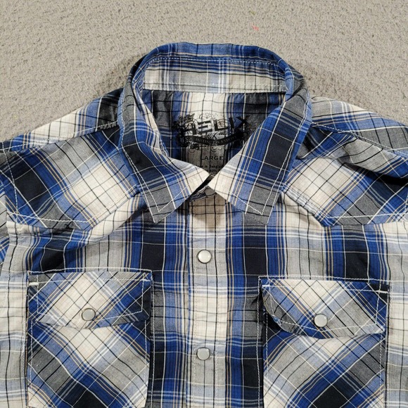 Helix Shirt Boys Large Blue Plaid Pearl Snap‎ Button Up Western Rodeo Cowboy - Picture 3 of 9